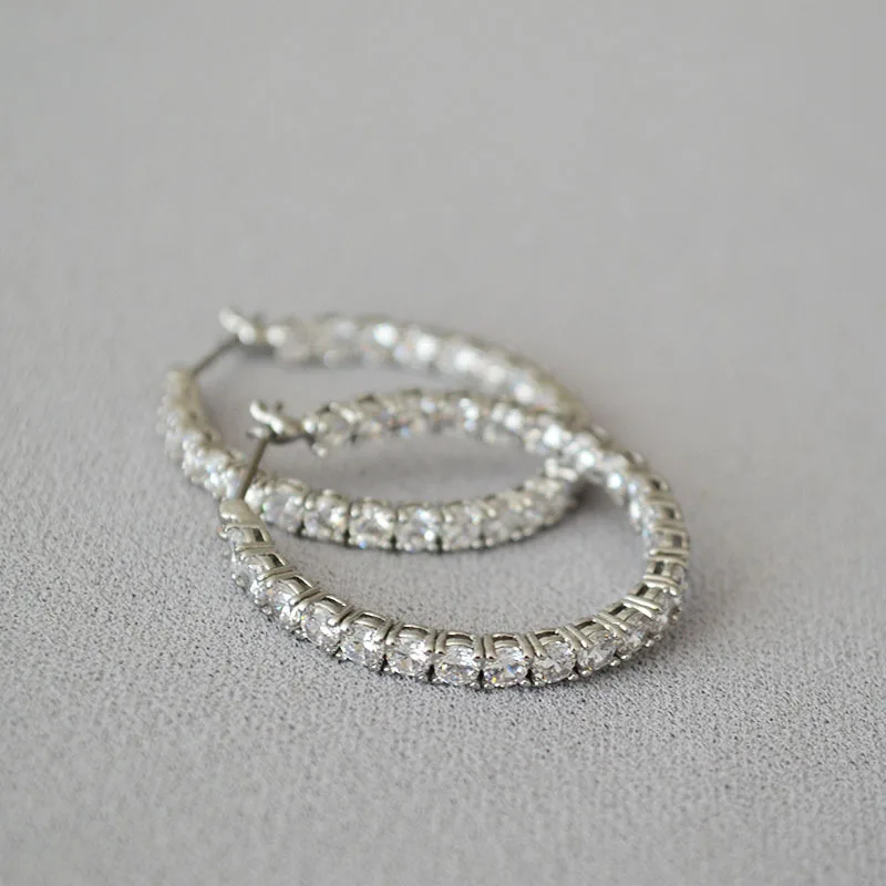 

Autumn winter new zircon shining simple round hoop earrings for women silver color classic delicate accessory