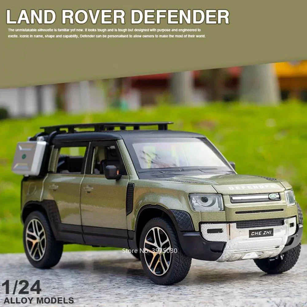 

1:24 Land Rover Defender, литые под давлением автомобили из сплава, миниатюрная модель игрушки, 6-дверный открытый внедорожник, легкая музыкальная машина, детская коллекция, подарки