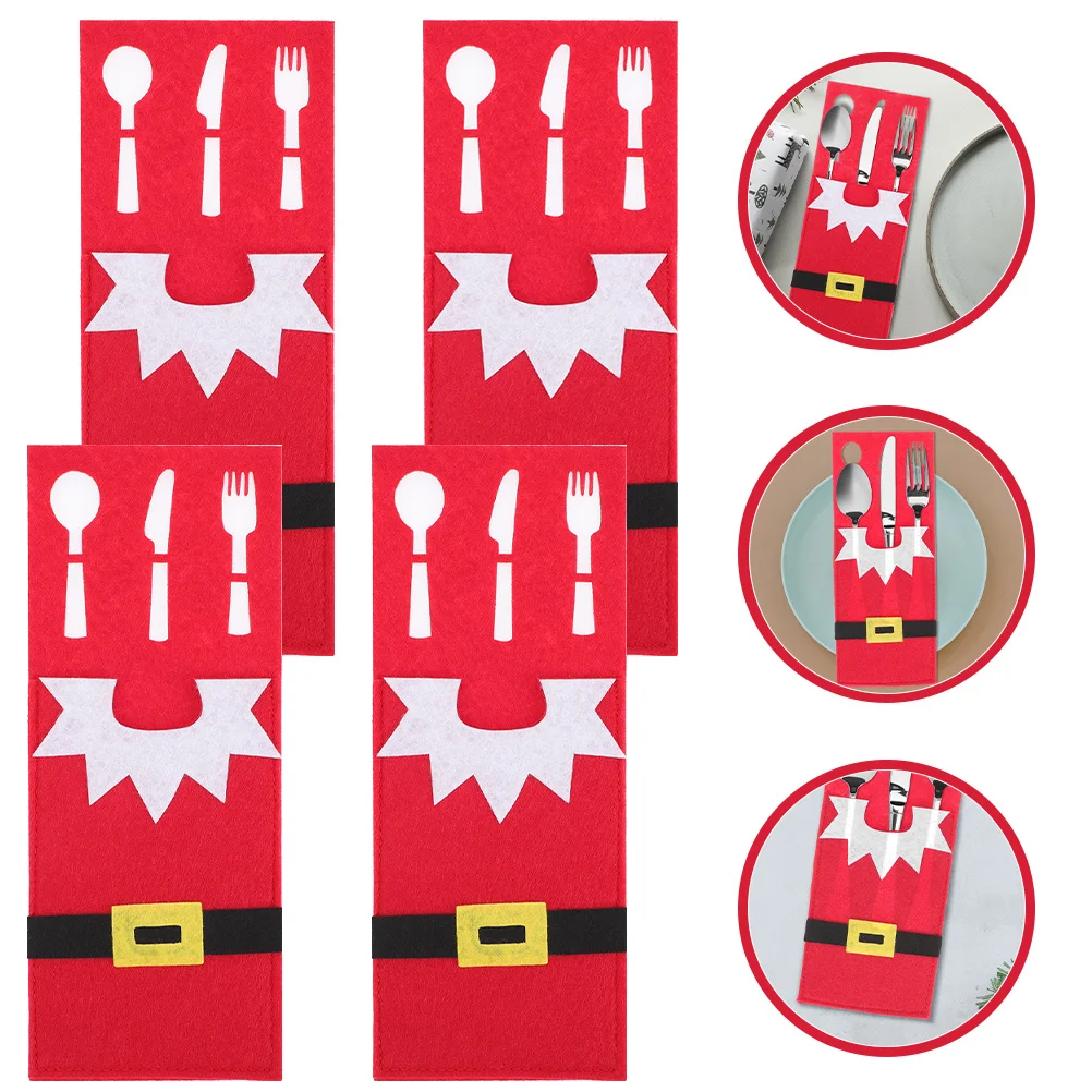

4Pcs Christmas Cutlery Holders Premium Holiday Table Decor Set Reusable Fork Holder Bags for Christmas Celebration