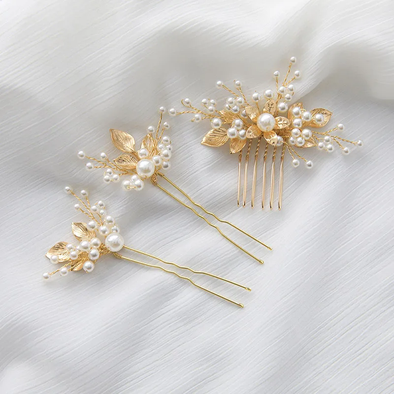 SLBRIDAL Handgefertigte Haarnadeln aus Legierung mit Blumen, Blättern, Strass, Kristallen und Perlen, Braut-Haarschmuck-Set, Hochzeits-Haarschmuck, Damen-Haarschmuck – Detail 3