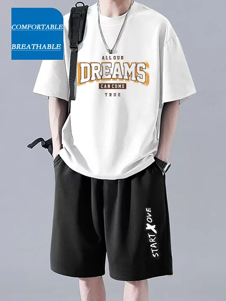 

2025 Men's Sportswear: Summer Comic Short-sleeved T-shirt, Top + Shorts, Fashionable Printed Short-sleeved Breathable Men's Wear