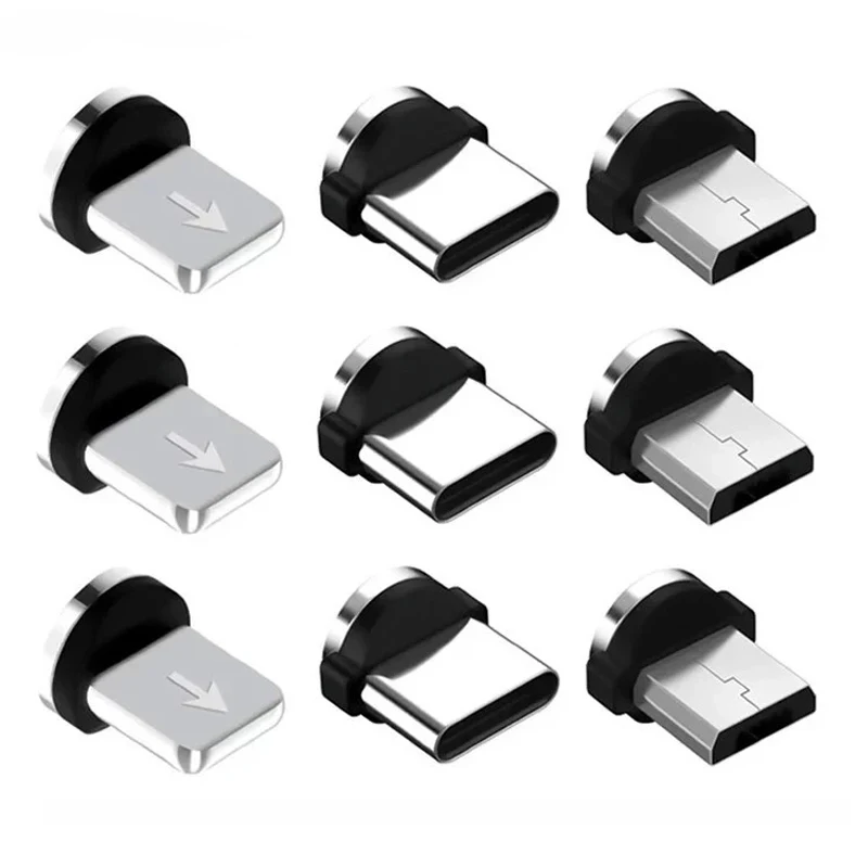 Round Magnetic Cable plug 8 Pin Type C Micro USB C Plugs Fast Charging Phone Magnet Charger Plug For iPhone Samsung Xiaomi