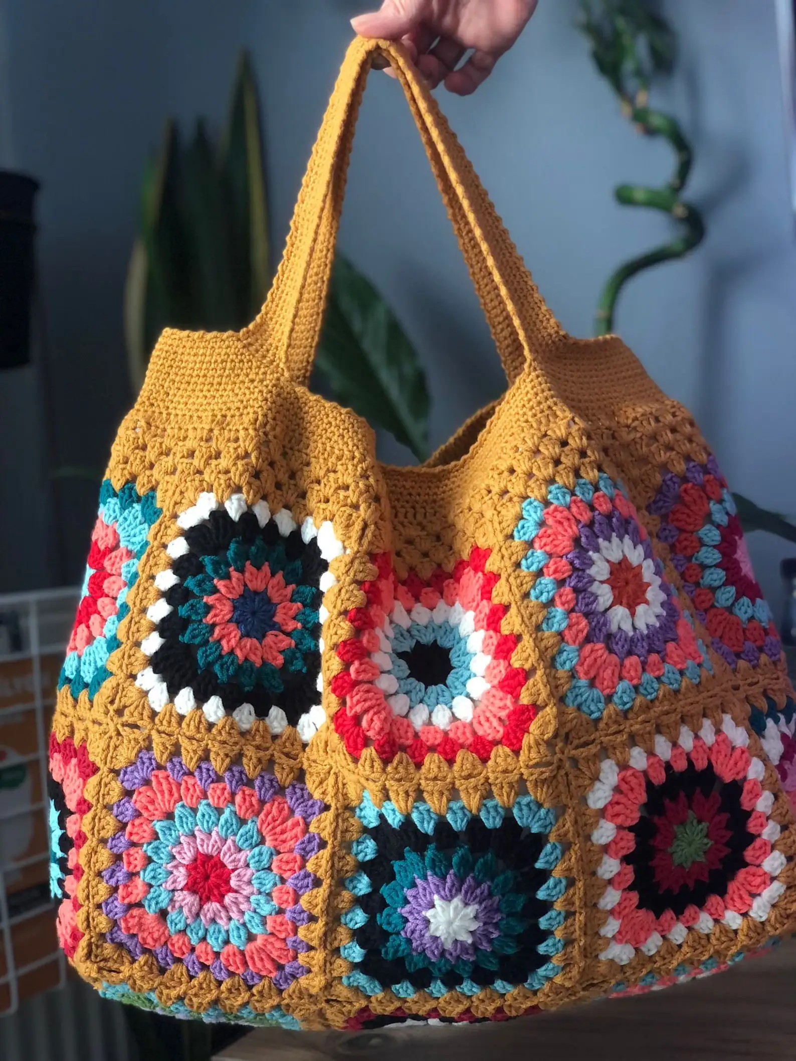 Black Granny Square Bag Women Colorful Cute Purse Checkered Crochet Shoulder Bags With Boho Style Yellow Black Handbags