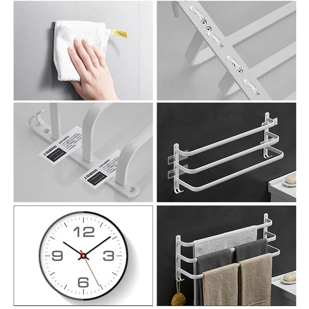 Rack Bathroom Wall Holder Towel Rail White Bar Hanger No-drill Mounted Toilet Three-layer Double