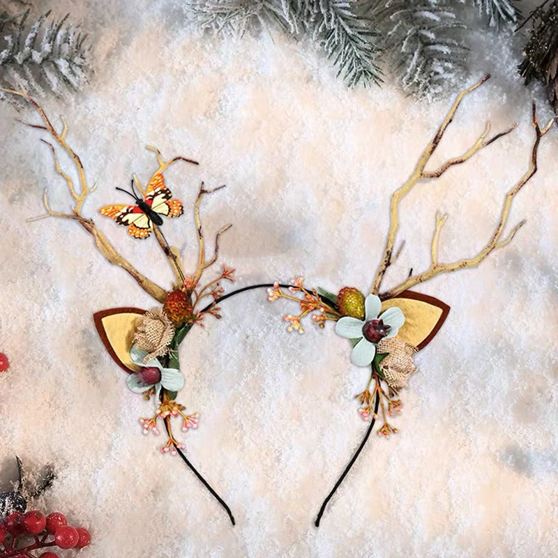 Exquisite Deer Antler Headband Light Up Hair Band Mori Super Fairy Party Headband Fawn Elf Christmas Hair Accessories Headband