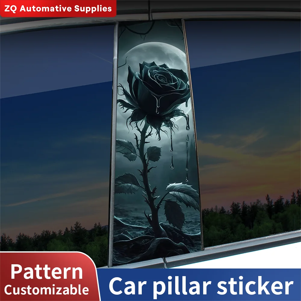

Dark Rose Car Stickers Waterproof Auto B Pillar Decor Cover Scratches Durable Car Door Pillar Sunscreen Vinyl Decal Accessories