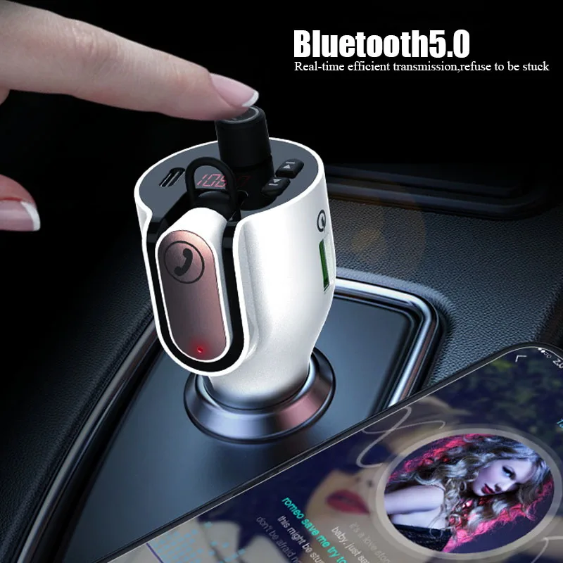 New Fashion Car Bluetooth-compatible 5.0 FM Transmitter Car MP3 Modulator Player With Wireless Handsfree Audio Receiver