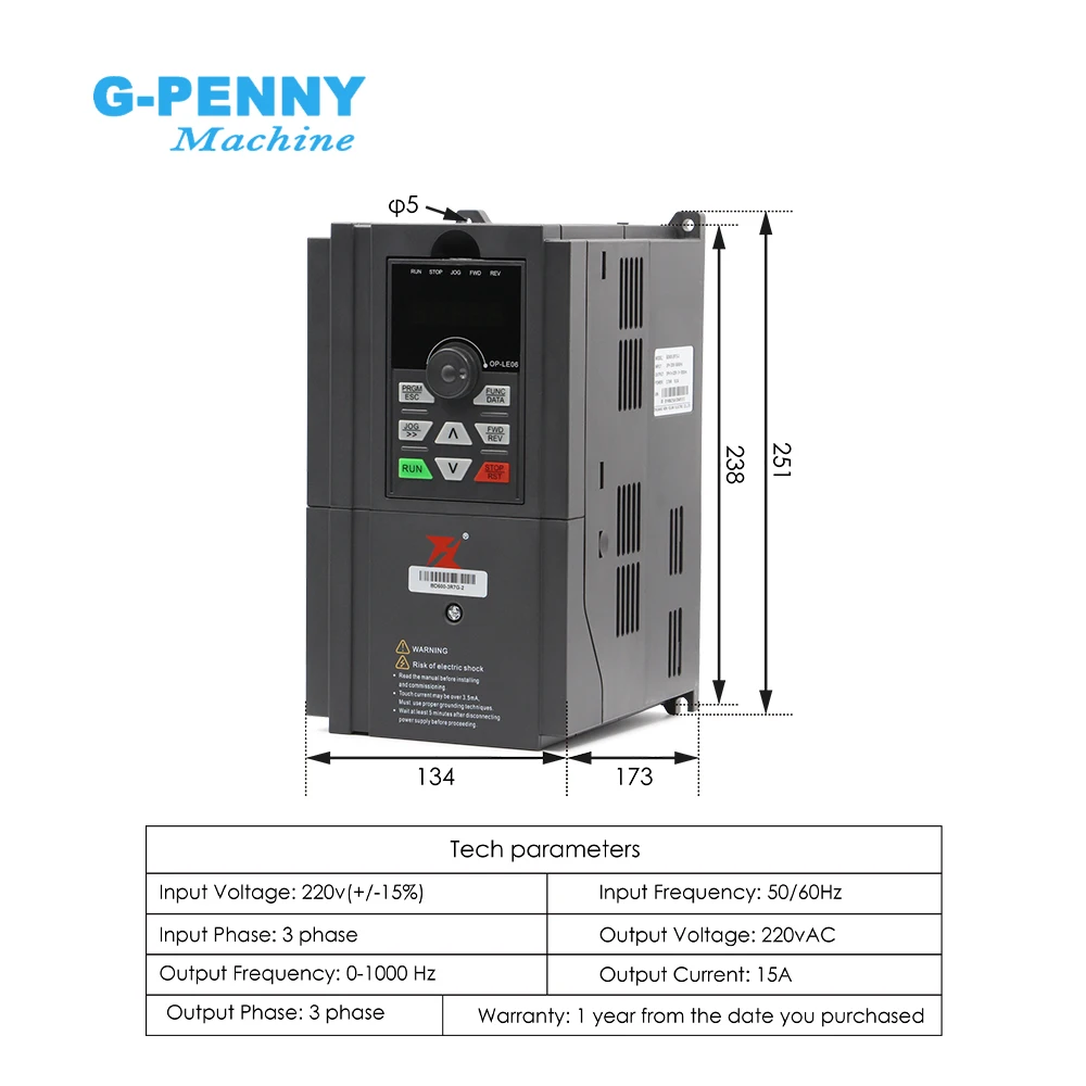 G-Penny 220v/380v 3.7kw ER20 Water Cooled Metal Working Spindle Motor Kits 4000-9000rpm Pole=4 & Frequency Drive & Pump & Holder