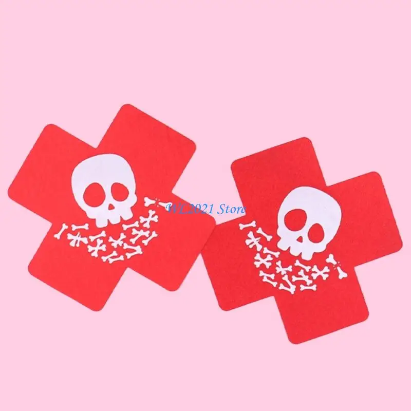 

G5GC Women Halloween Skeleton Nipple Covers Disposable Adhesive Pasties Raves Party Breast Petal Stickys Bras Nipple Stickers