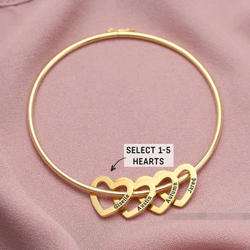 Noms personnalisés coeur breloques Bracelet personnalisé femmes Bracelet bijoux cadeau fête des mères-envoyer nous noms via chat