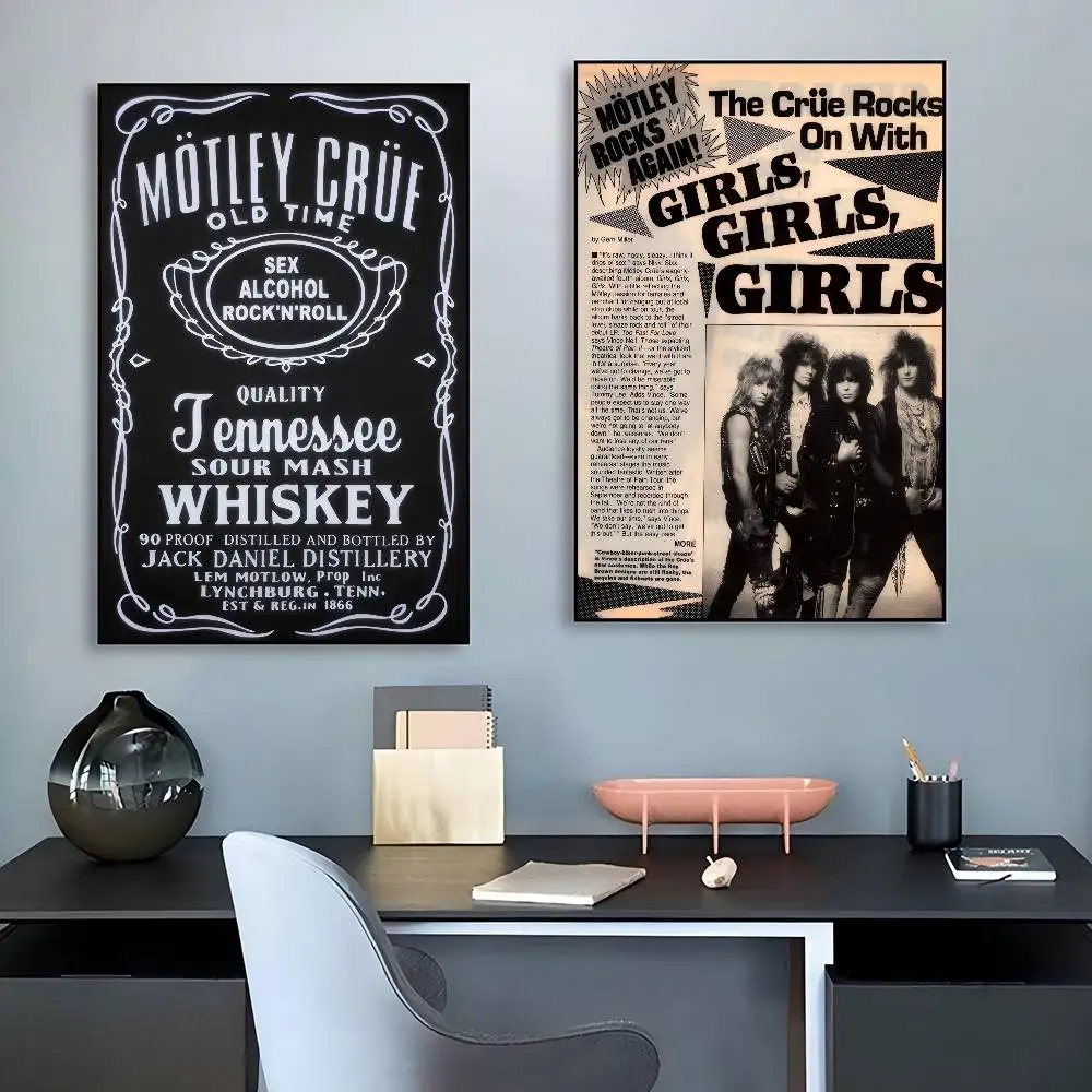 Popular Band Motley_Crues-Retro  DIY Sticky Poster Whitepaper Prints Posters Artwork Nordic Home Decor