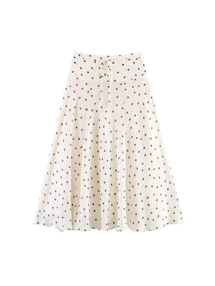 

2026 Women New Summer MIDI Skirts Vintage Sweet Polka Dot Sashes Bow Female Elegant Street A-Line Skirt Clothing