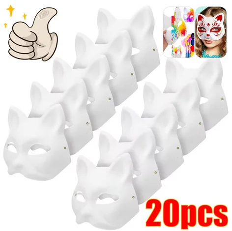 1-20pcs Japanese Mask Paper Blank Mask Halloween Cosplay Cat DIY Paintable Half Face Mask Animal Costume Party Decor Craft Prop