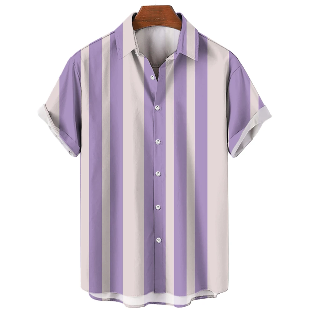 Camicie da uomo Camicie a righe Bottoni hawaiani 3D Manica corta Plaid Rosso Top Abbigliamento da spiaggia Camicia bianca e nera Abbigliamento da uomo