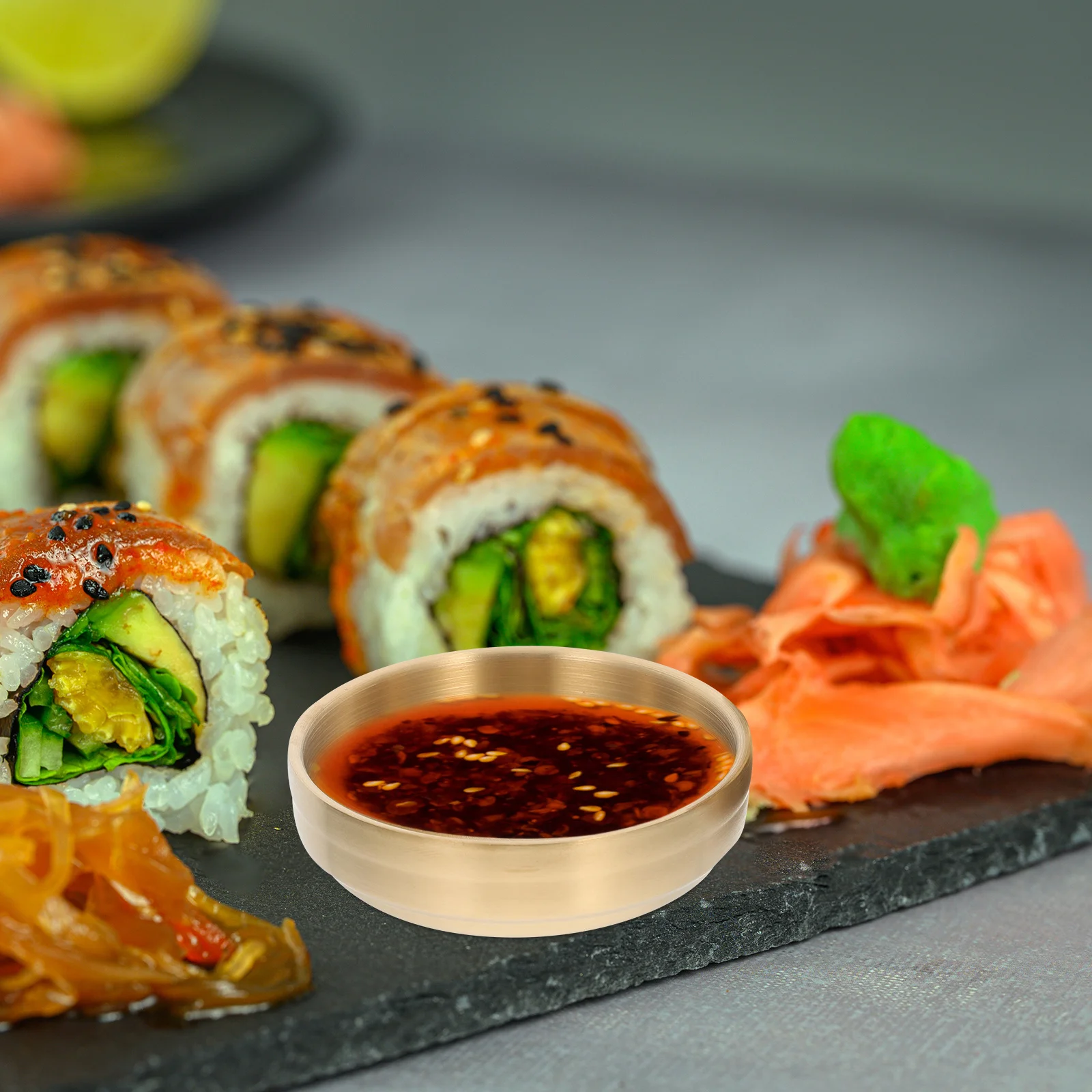 Juego de platos para condimentos de acero inoxidable, cuenco para salsa de estilo coreano para inmersión de patatas fritas, plato de condimentos portátil para salsa de soja Kimchi, 2 uds.