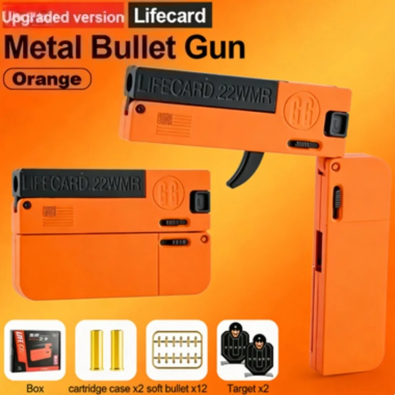 大人向けモデル 新型アップグレード版 ライフカードメタル折りたたみ式ガンおもちゃ 子供・大人向け、ソフト弾丸付き合金製ピストルおもちゃ銃