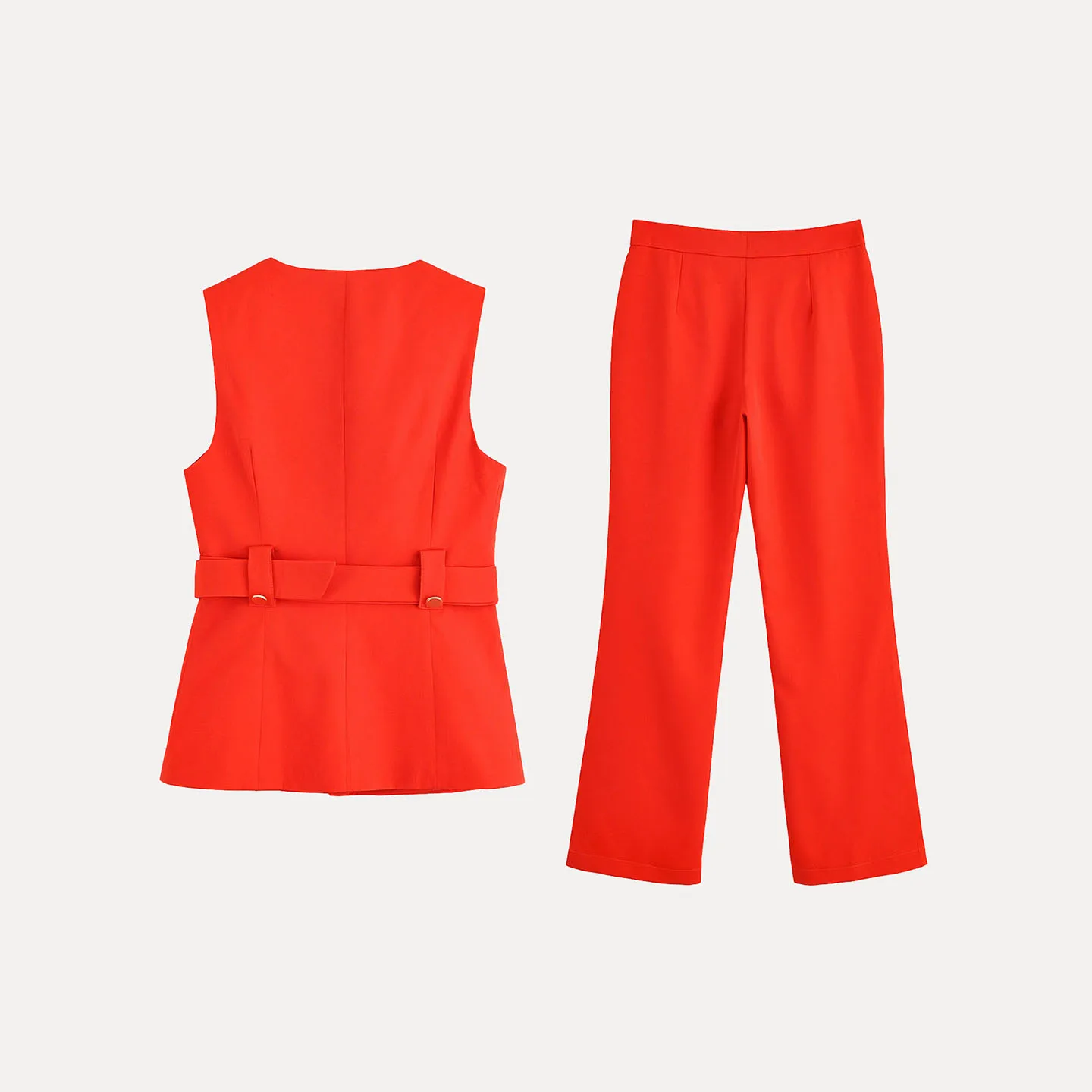 

Faionable Women's Svel Belted Vest And Flared Pants Set Casual Sle Four Seasons Suitable for Adults Z Brand