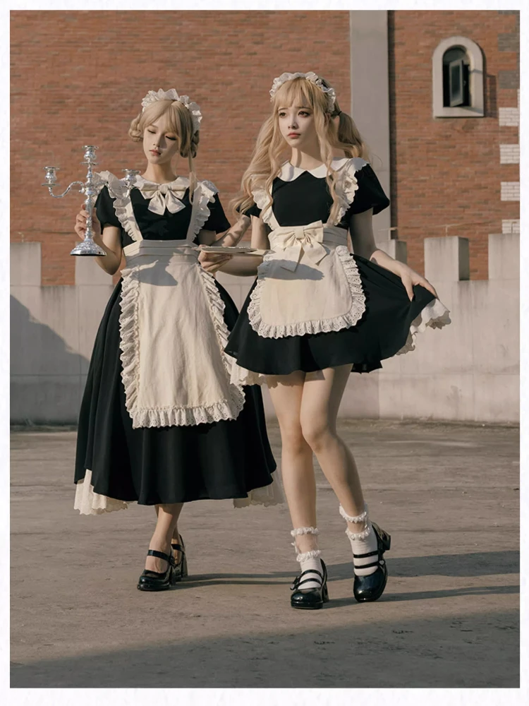 

- Kiss Kiss - Vintage Lolita OP Dress Maid Lolita Apron Dress by With PUJI