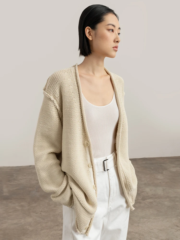 

Workhouse Mixed Fiber Cotton Open Cardigan Women's Loose Casual Thin V-Neck Knitted Outerwear Spring Summer New Arrival