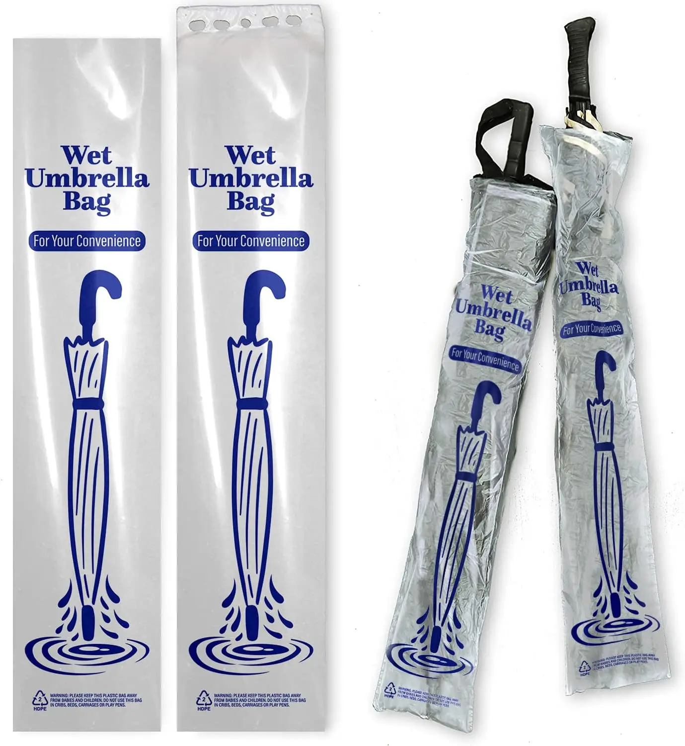 

Heavy Duty Universal Fit Umbrella Rain Bags. 500Pk Big Covers for Wet Umbrellas. Large Disposable Clear Plastic Sleeves Keep Chu