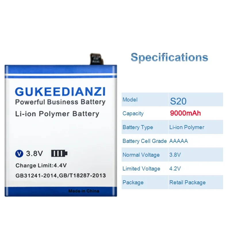 S20 Mobile Phone Battery For CONQUEST S20 5G 9000mah High Capacity