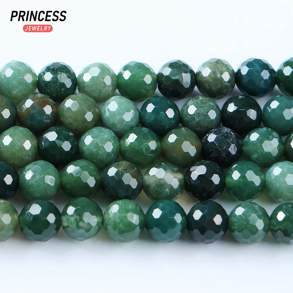 A++ Natural Moss Agate Faceted Beads for Jewelry Making Bracelet Necklace DIY Accessories Wholesale