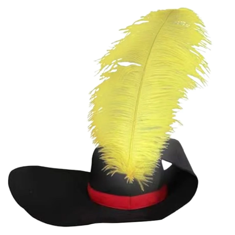 Trendy Black Holiday Party Hat for Cosplay Masquerades Christmas Celebrations Feathered Detailing for Caroler Snowman