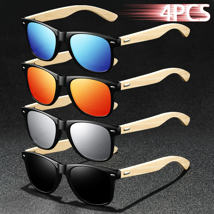 

3 PCS Fashion Unisex Vintage Bamboo Wood Square Sunglasses Men Women Driving Man Luxury ﻿ Brand Designer Sun Glasses UV400