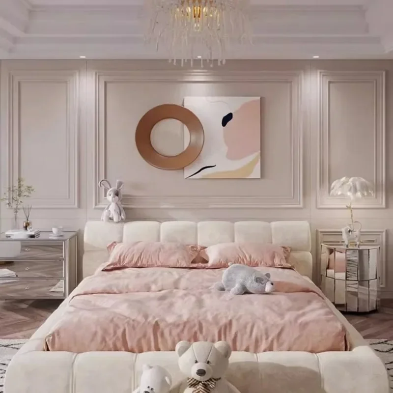 سرير فتاة المشاهير على الإنترنت خفيف فاخر وردي منتفخ كريمي على طراز الأميرة من القماش الناعم حقيبة سرير حديثة وبسيطة لغرفة النوم الرئيسية مزدوجة #2