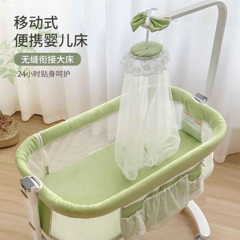 crib splicing large bed newborn baby shaker multi-functional mobile bb bed small apartment lifting portable wooden bed