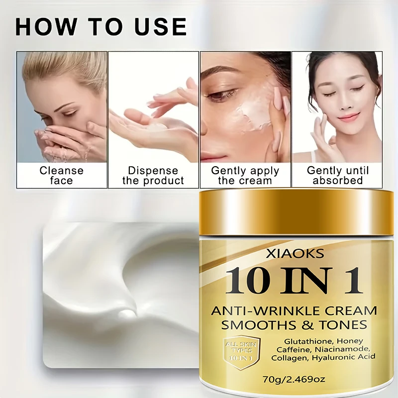 10-in-1 Instant Firming and Lifting Cream, Deeply Hydrating and Moisturizing, Smooths Dry Skin, Enhances Radiance and Elasticity, Skin Care Product, Gives Skin a Youthful Glow, Contains Retinol, Hyaluronic Acid, Niacinamide, Vitamins, Collagen, 70g, Non-Greasy - view 2