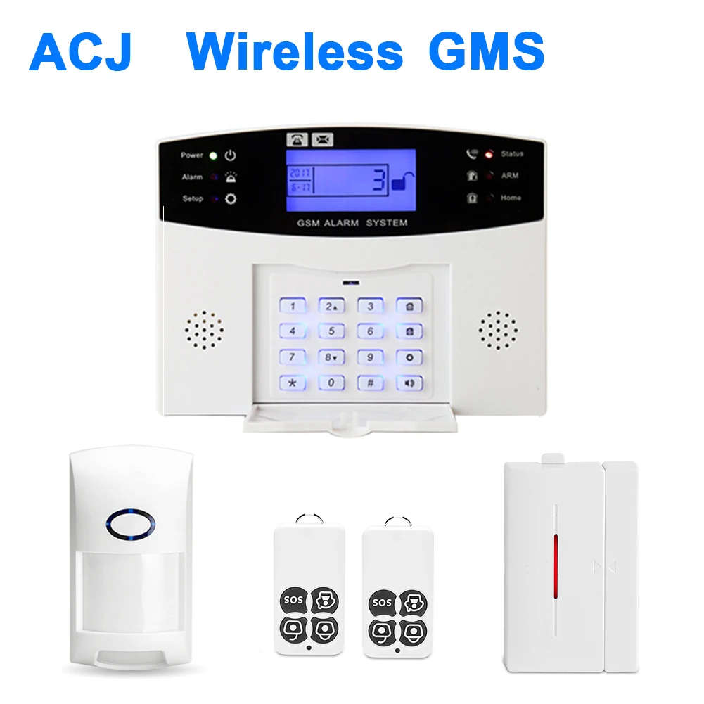 GSM 433MHZ Wireless Alarm System Smart Home Burglar Alarm PIR Smoke Sensor with Operation Buttons Built-in 105dB Treble Siren