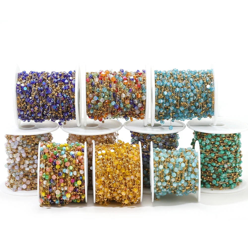

1 Meter Stainless Steel Gold Chain with Crystal Glass Stone Beads for DIY Jewelry Making Bulk Pack for Bracelets And Necklaces