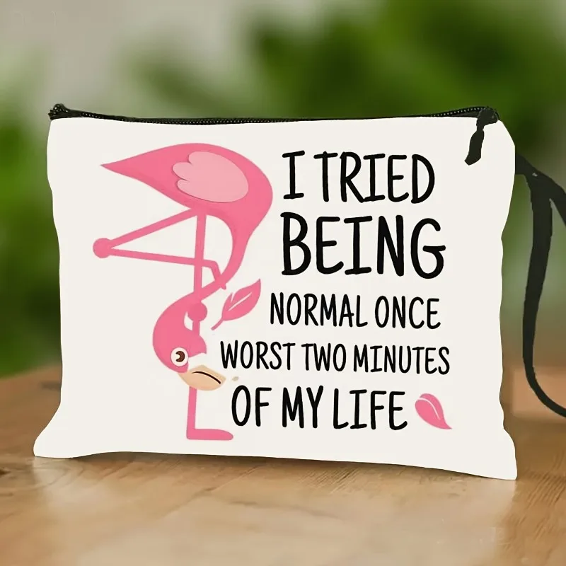 Pink Flamingo Makeup Bag, Zippered Coin Purse, Pencil Case, And Travel Wrist Strap Storage Bag, Perfect for Holidays And Birthda