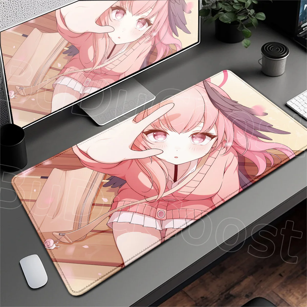 Locking Edge Rubber Desk Mouse Pad XXL Laptop Keyboard Anime Cute Girl Mat Blue Archive Shimoe Koharu Washable Mauspad 900x400mm