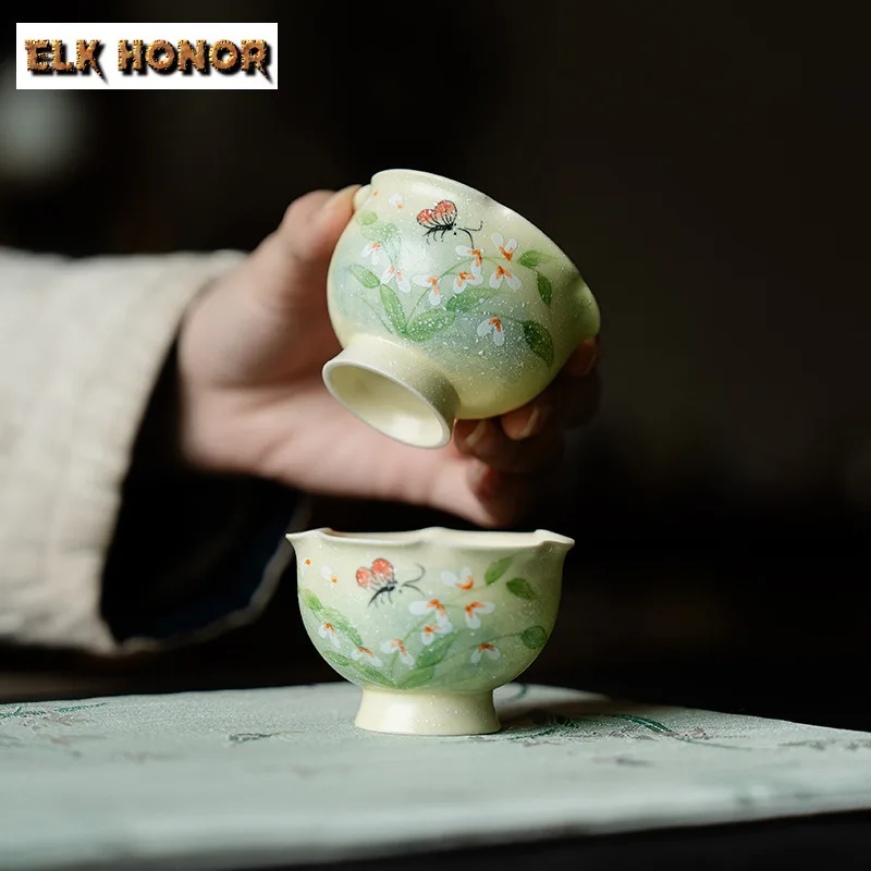 

40 мл Чайная чашка с нарисованной орхидеей и высокой ножкой, набор чашек для чая в стиле дзен, персональная чашка для дегустации чая, чашки Jianzhan Master, чайные услуги, подарок