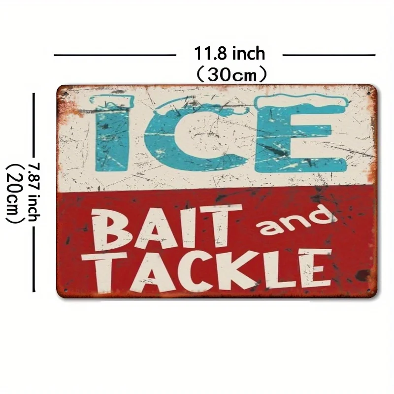 2D Flat - A Single Vintage Metal Tin Sign for Ice Fishing, Featuring a Logo Suitable for a Fishing Marina Shop