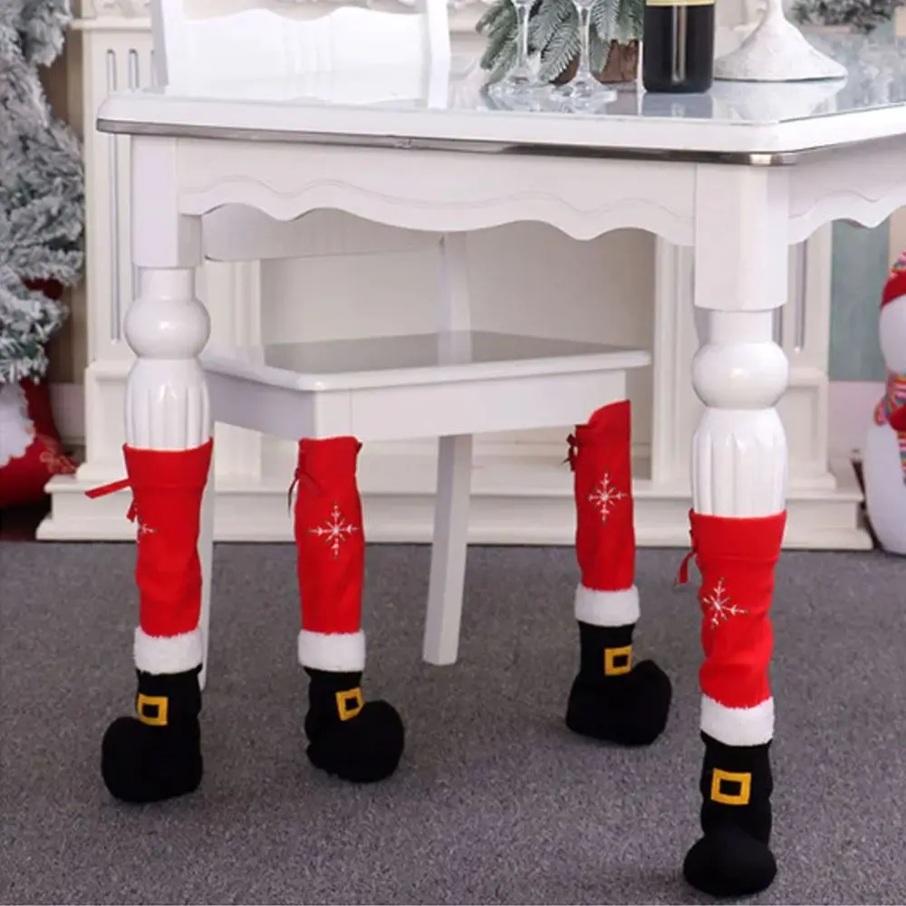 Anti-slip Christmas Chair Foot Covers New Year Decor Polyester Christmas Ornament Table Feet Christmas boots Table Chair Leg