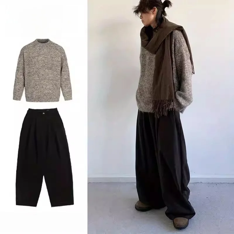 

Loose Fit Men's Lazy Sle Knitwear Sweater Single Piece Simple Casual Japanese Retro College Faion Two-Piece Set Autumn Lo...