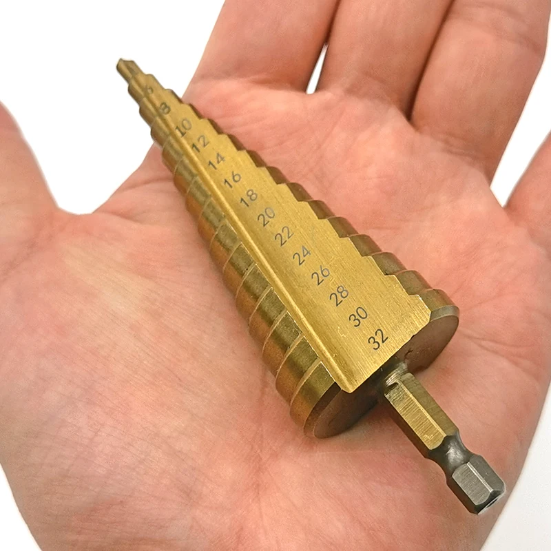4 -32mm HSS titanium coated metal hex core drill bits High Speed Steel step drill bit set cone hole Wood cutter Taper metric view 6