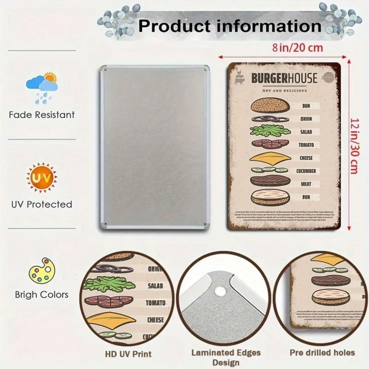 1PC ป้ายดีบุก BBQ Party - การออกแบบเนื้อ/ย่างสําหรับห้องครัว/ตกแต่งสนามหลังบ้าน, retro สนิม, 8x12in/20x30 ซม.