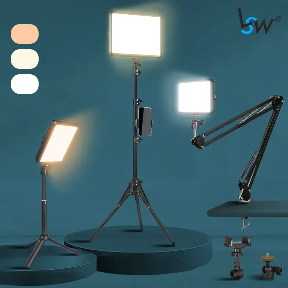 Kit d\'éclairage de remplissage LED avec trépied, bras de bureau, éclairage de photographie, vidéo, maquillage statique, selfie, diffusion en direct,