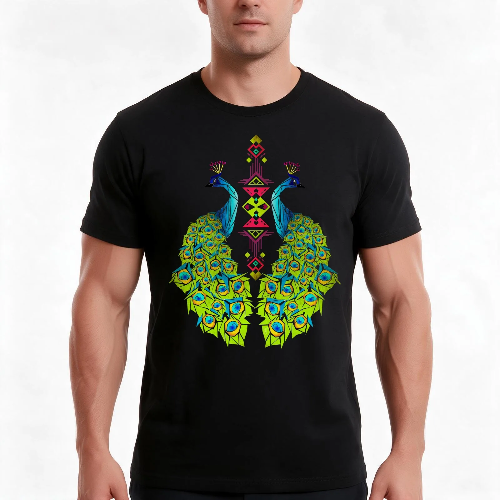 peacock T-Shirt, Summer Casual Cotton Tee, Oversized Streetwear Tops, Vintage Graphic Print, Loose Fit Short Sleeve, 100% Cotton