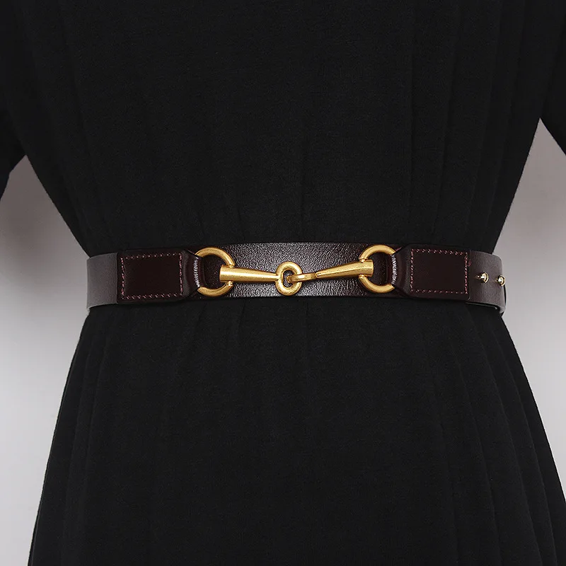 

Woman New Simple Versatile Waist Belt Women's Horseneck Buckle Decoration with Skirt Coat Belts Female Cowhide Waist Seal