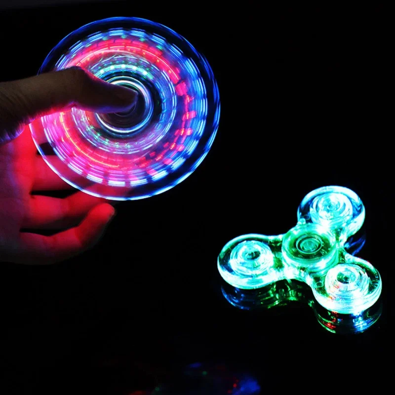 New Fingertip Crystal Gyro LED incandescente Fidget Spinner trasparente Glitter decompressione Glow in Dark Toy per bambini regalo per adulti