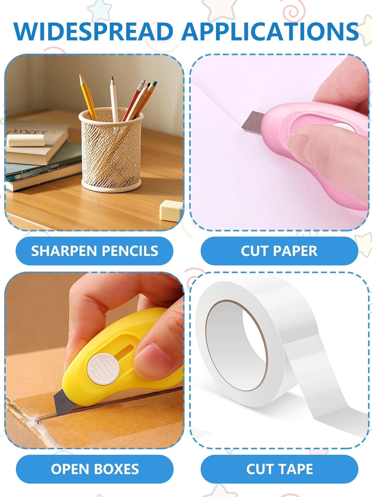 6-Piece Mini Retractable Multi-Tool Set Compact Package Opener Paper Cutter Keyhole Access Ideal for Office/DIY Projects