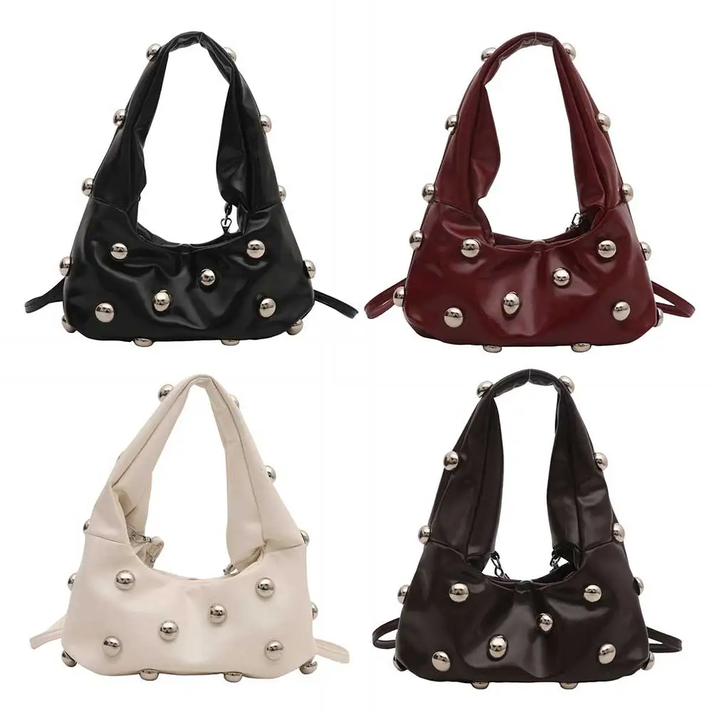 

Studded Shoulder Bag PU Leather Crossbody Purse Designer Underarm Bag Trendy Tote Bag for Women Work Shopping Travel