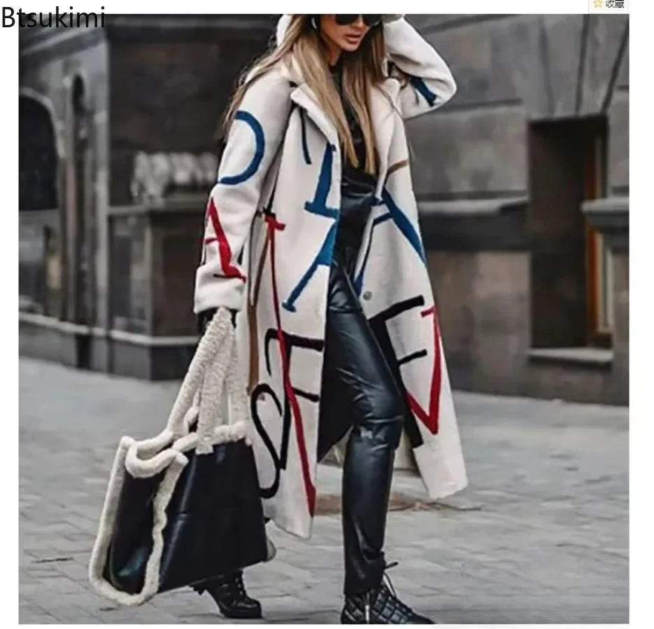 New Women's Overcoats Fashion Color Blocking Lapel Coats Windproof Woolen Jackets Autumn Winter Women Clothes Street Female Coat
