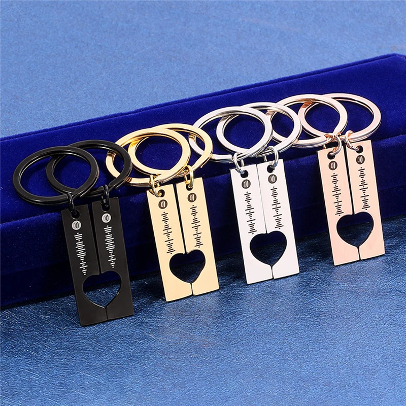 2025 سلاسل المفاتيح رمز سبوتيفي شخصية-الفولاذ المقاوم للصدأ الموسيقى زوجين كيرينغ هدية للنساء الرجال مجوهرات محفورة