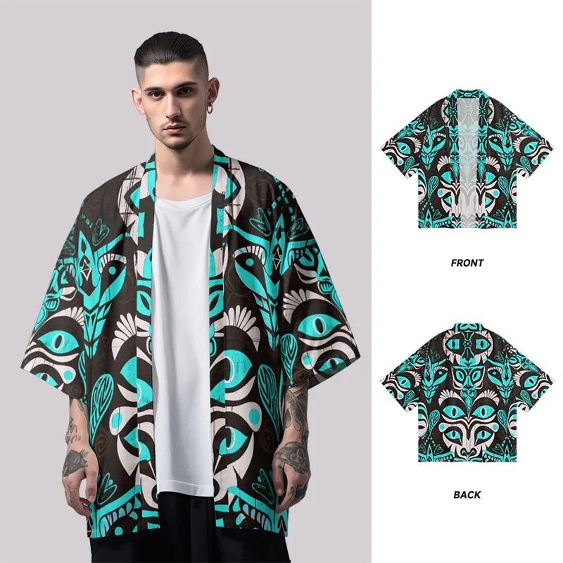 

Summer Black White Printed Kimono Women Men Japanese Haori Streetwear Cardigan Yukata Cosplay Samurai Streetwear